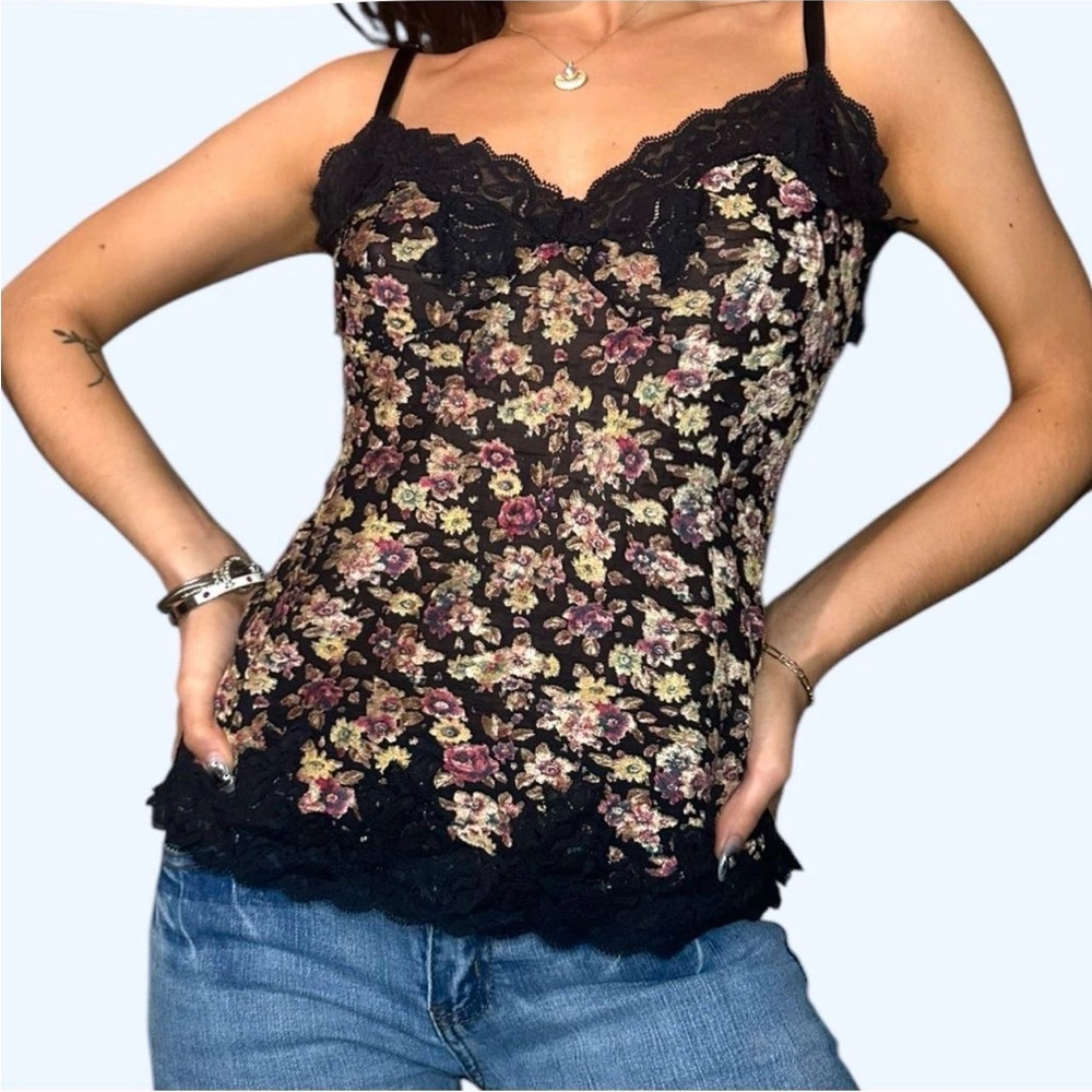 Black Lace Trim Camisole with Scalloped Edge